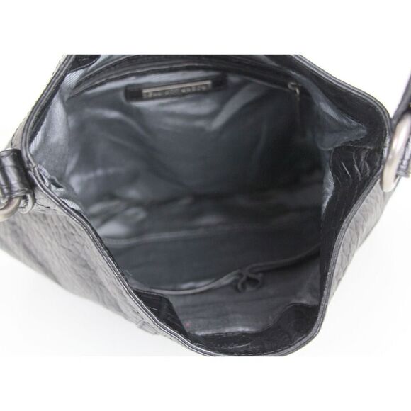 Elliott Lucca WOVEN BLACK GENUINE LEATHER CROCO PRINT SHOULDER BAG HANDBAG HOBO - Picture 9 of 15